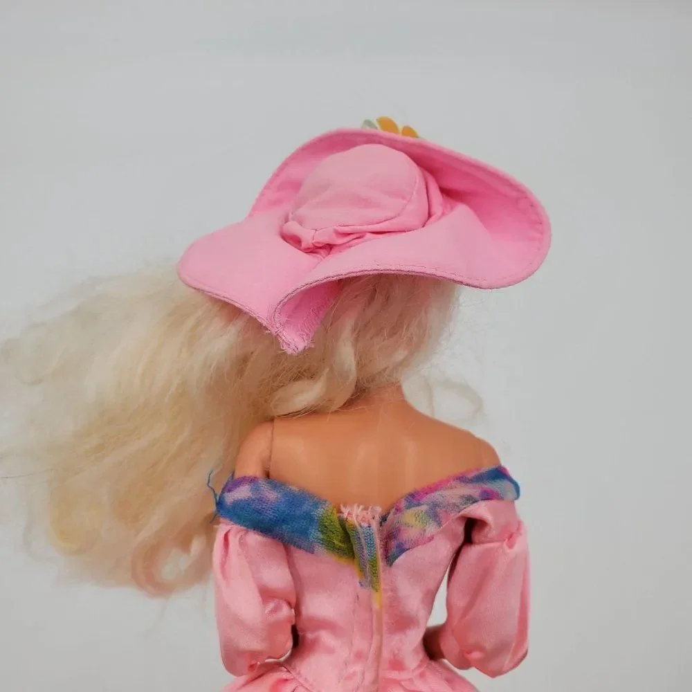 Vintage Mattel Barbie Doll Long Blonde Hair Blue Eyes Pink Dress Hat - Picture 10 of 13
